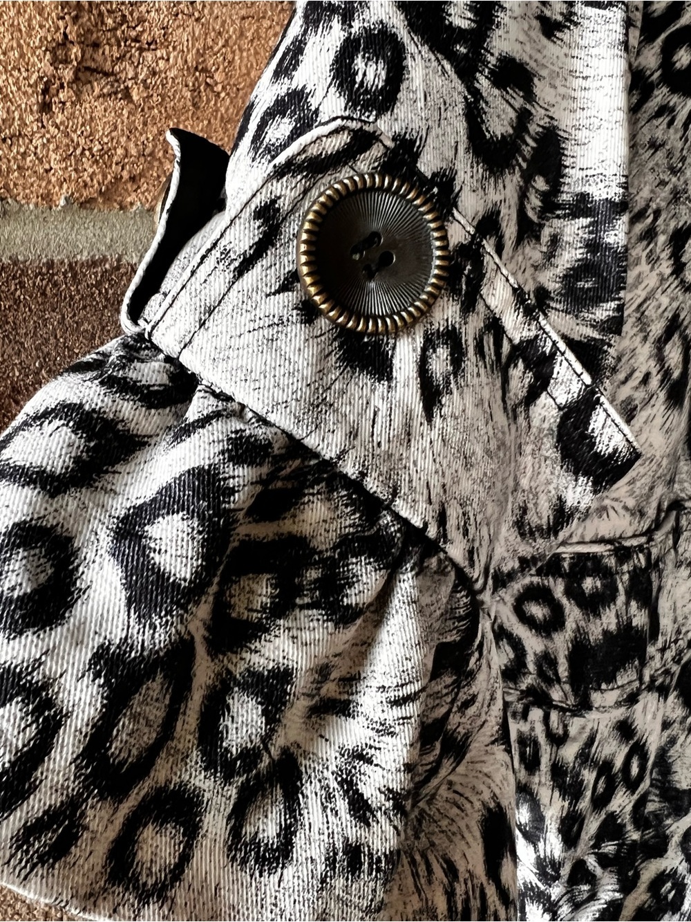 Red Coral Animal Print Leopard Bubble Hem Statement Coat Bell Sleeve L - Picture 5 of 16